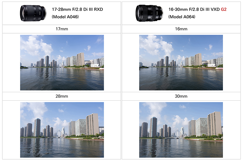 השוואת זוויות 16-30mm F2.8 G2 A064 ו-17-28mm F2.8 A046